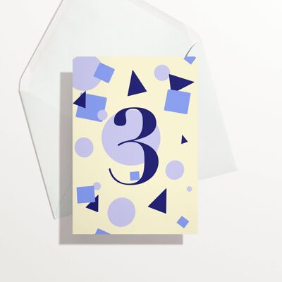 3ème carte d'anniversaire | Formes bleues - Âge 3 A