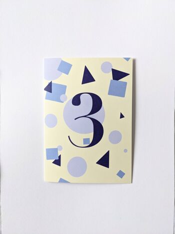 3ème carte d'anniversaire | Formes bleues - Âge 3 A 2