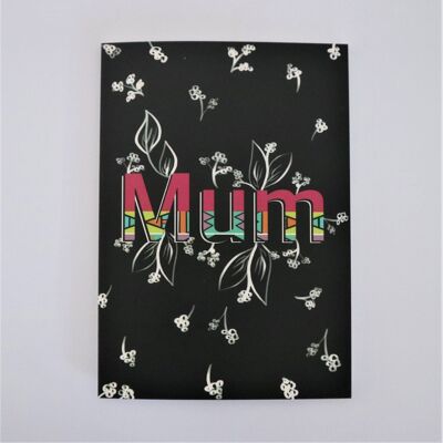 Tarjeta de cumpleaños de mamá | Tarjeta de hoja floral en blanco y negro para mamá