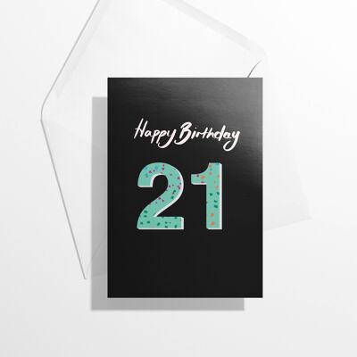 21. Geburtstagskarte | Mattschwarz und Terrazzo