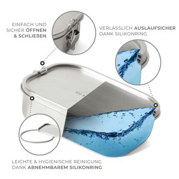 Bento Flex+ - boîte à lunch en acier inoxydable d'une capacité de 1,3 l et séparateur flexible 4