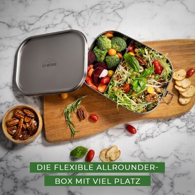 Bento Flex+ - Lunchbox aus Edelstahl mit 1,3 L Füllvolumen und flexiblem Trennsteg