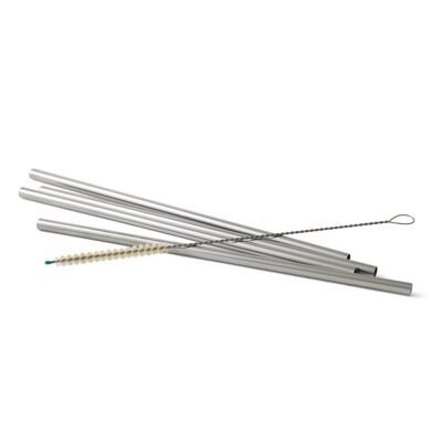 ECO Straws XL - Set of 4 extra long stainless steel straws and cleaning brush