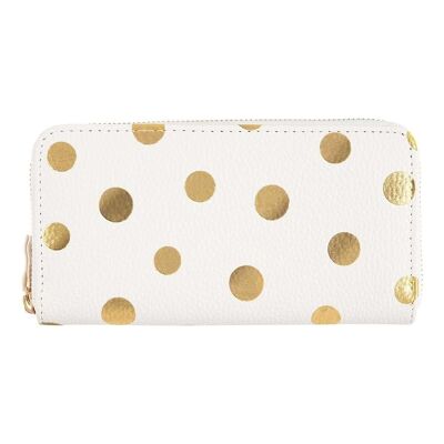 Large women's wallet - golden polka dots - white