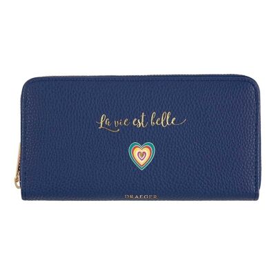 Large women's wallet - Life is beautiful - navy blue