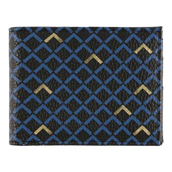 Portefeuille homme - motifs graphiques - bleu noir doré 1