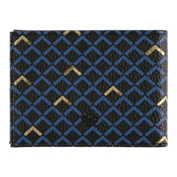 Portefeuille homme - motifs graphiques - bleu noir doré 3