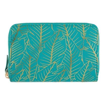 Women's wallet - golden leaves - turquoise green
