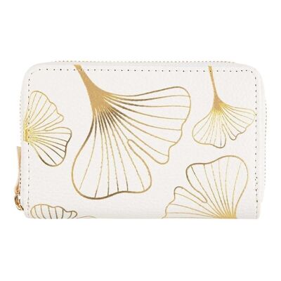 Damenbrieftasche - goldene Ginkgoblätter - weiß