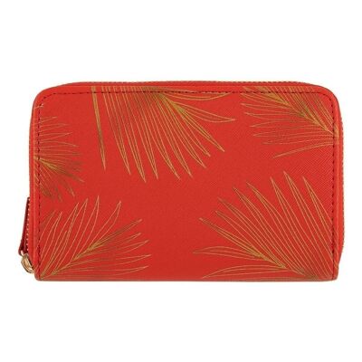 Women's wallet - golden leaves - red