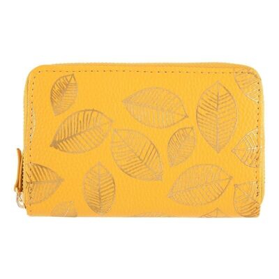 Women's wallet - golden leaves - mustard yellow