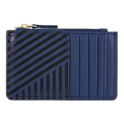 Zipped card holder - navy blue and black stripes