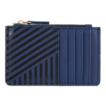 Porte-cartes zippé - rayures bleu marine et noires 1