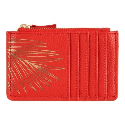 Zipped card holder - golden leaf - red