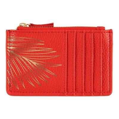 Porte-cartes zippé - feuille dorée - rouge