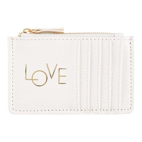 Porte-cartes zippé - Love - blanc