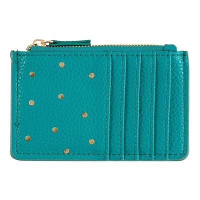 Zipped card holder - golden polka dots - turquoise green