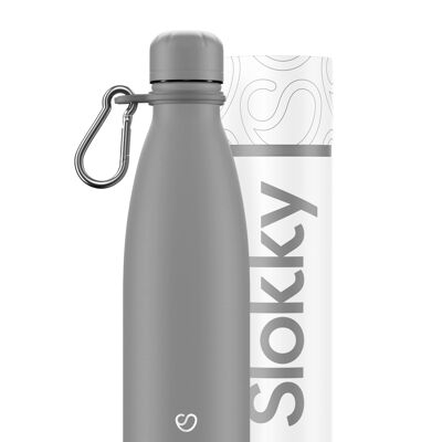 EINFACHE GRAUE FLASCHE, DECKEL & KARABINER – 500ML ⎜ Öko-Trinkflasche • wiederverwendbare Thermosflasche • nachhaltige Wasserflasche • isolierte Flasche