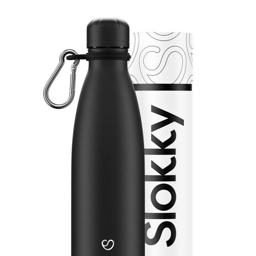 MONO BLACK BOTTLE, LID & CARABINER - 500 ML  ⎜ thermos flask • sustainable waterbottle • eco drinking bottle • insulated bottle • reusable thermos