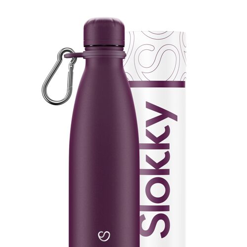 MATTE PURPLE BOTTLE, LID & CARABINER - 500 ML ⎜ thermosflasche  • isolierte trinkflasche • wiederverwendbare flasche • edelstahl thermoskanne