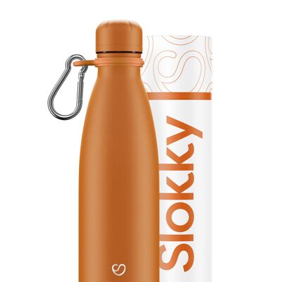 BOTELLA NARANJA MATE, TAPA Y MOSQUETÓN - 500 ML ⎜ bouteille écologique • bouteille thermos réutilisable • bouteille d'eau durable • bouteille isotherme