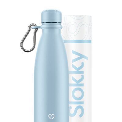 PASTEL BLUE BOTTLE, LID & CARABINER - 500 ML ⎜ thermos flask • insulated drinking flask • weedable flask • stainless steel thermos flask