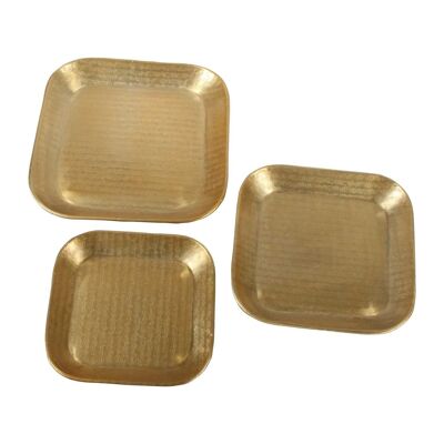 Orientalisches Tablett Prisma Gold 3er Set mit Hammerschlag Optik Serviertablett marokkanischer Stil