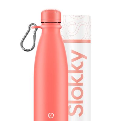 PASTEL CORAL BOTTLE, LID & CARABINER - 500ML ⎜ eco drinking bottle • reusable thermos bottle • sustainable water bottle • insulated bottle