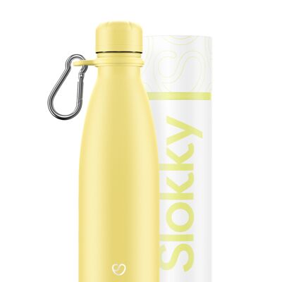 BOUTEILLE, COUVERCLE ET MOUSQUETON JAUNE PASTEL - 500 ML ⎜ thermos • bouteille d'eau durable • gourde écologique • bouteille isotherme • thermos réutilisable