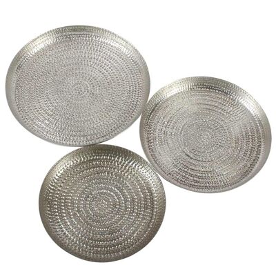 Oriental tea tray Zana silver with hammered look | Round hammered decorative tray