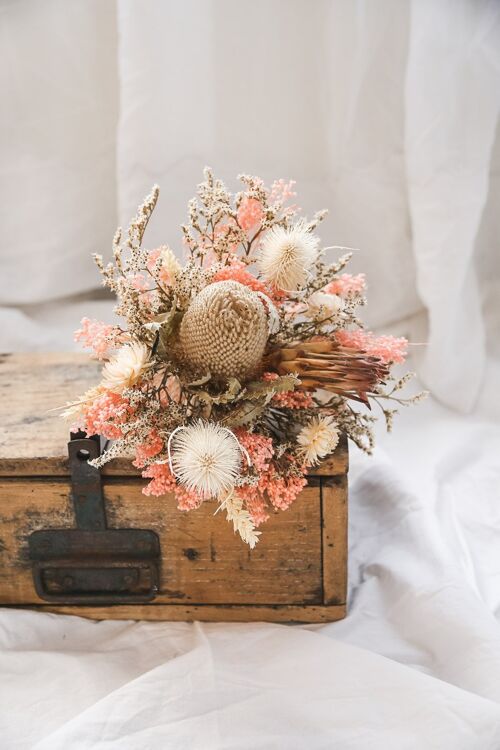 Bouquet de fleurs séchées rose corail et ivoire collection "summer feeling" n° 4
