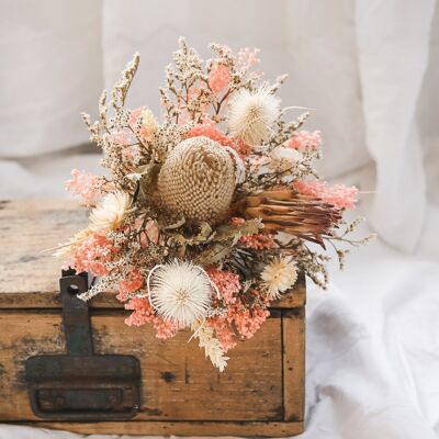 BOUQUET OF DRIED FLOWERS CORAL PINK AND IVORY "SUMMER FEELING" COLLECTION N° 4