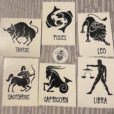 Star Sign Vinyl Decal- Choose from 12 Signs. , Black Gloss , SKU047