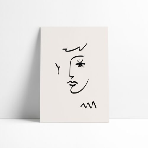 Affiche 30x40 cm – Line Art - visage au regard en étoile