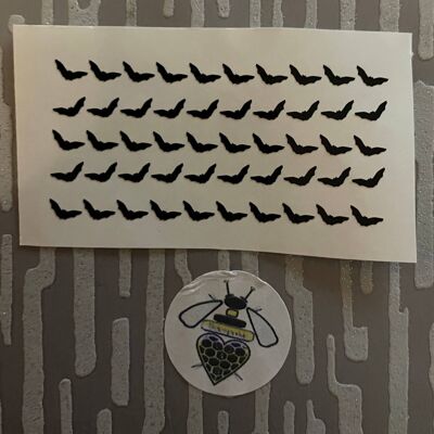 Tiny 4mm X 6mm Bats - Vinyl Decals for Nails & Small Projects. , Black Gloss , SKU705