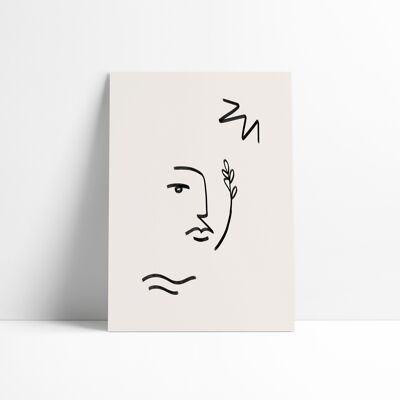 Poster 30x40 cm - Line Art - face with branch