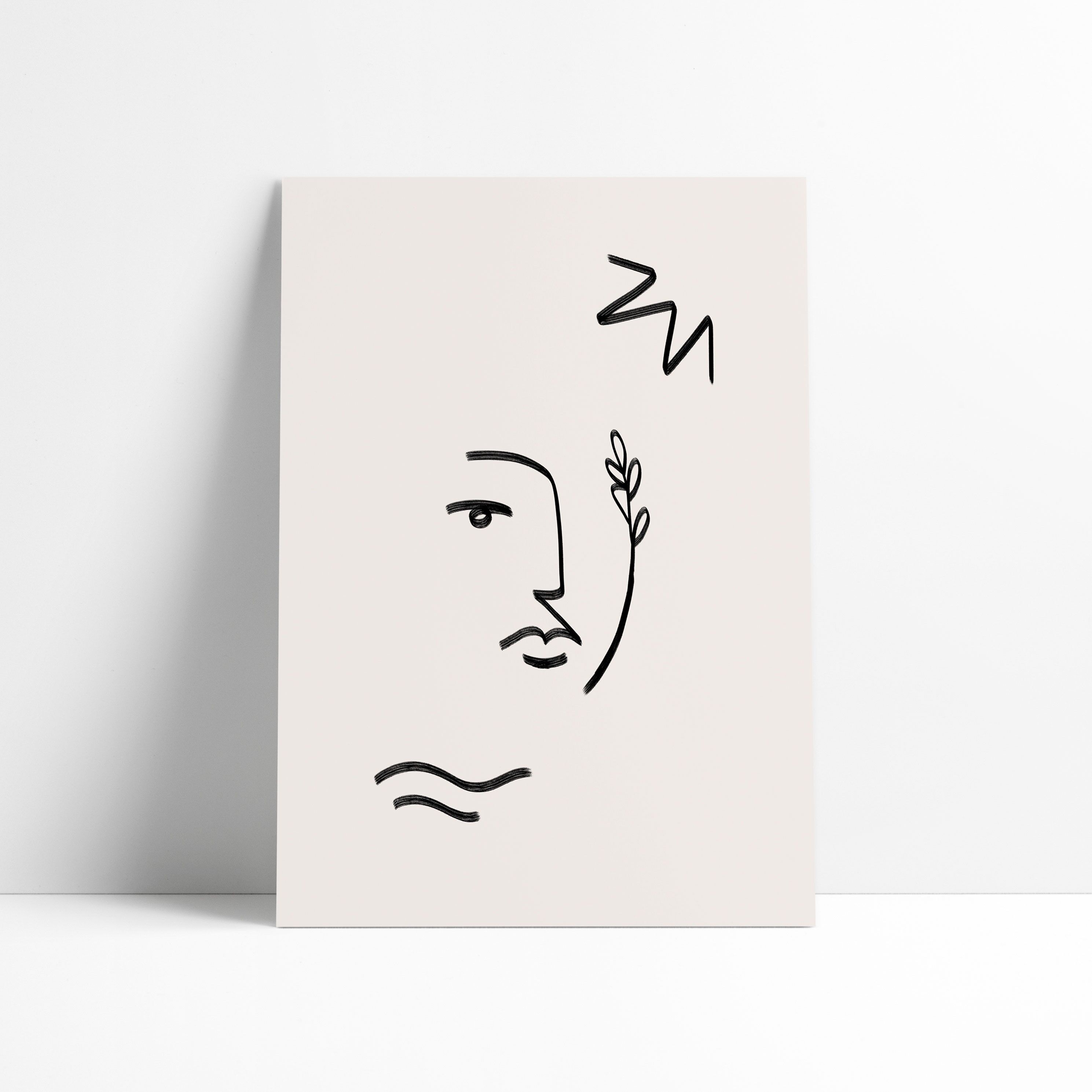 Affiche 30x40 cm – Line Art - visage au rameau