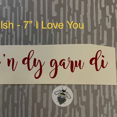 Welsh Wording of I Love You Vinyl Decal (7”) , Flame Red Gloss , SKU1117