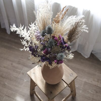 LARGE BOUQUET OF PURPLE, BLUE, IVORY DRIED FLOWERS COLLECTION "COUNTRY SPIRIT" N° 8