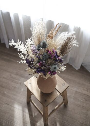 Grand bouquet de fleurs séchées violet, bleu, ivoire collection "esprit champêtre" n° 8 1