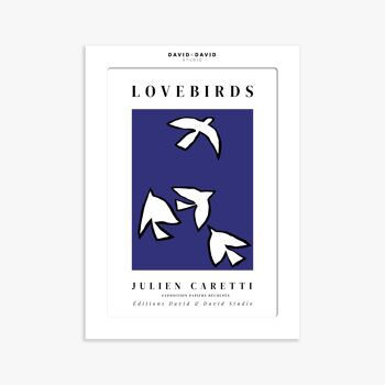 Affiche 30x40 cm –  Lovebirds fond bleu 2