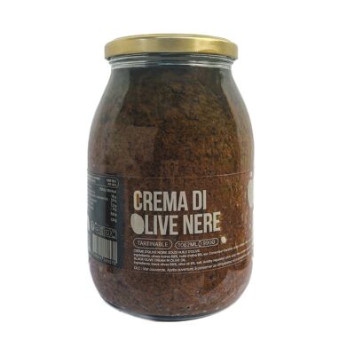 Pflanzencreme mit Olivenöl – Streichbar mit Olivenöl – Crema di olive nere – Schwarze Olivencreme unter Olivenöl (990g)