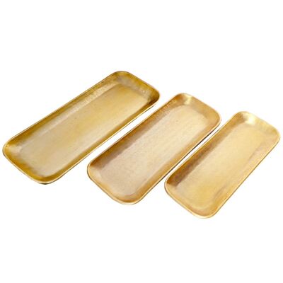 Orientalisches Tablett Valomi 3er Set Gold rechteckig mit Hammerschlag | Serviertablett marokkanischer Stil