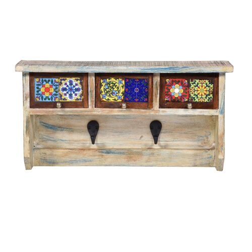 Orientalisches Regal Anup aus Holz mit drei Schubladen Shabby Chic Wandgarderobe