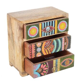 Coffret à bijoux oriental mini commode Karena en bois de manguier style africain peint à la main 10