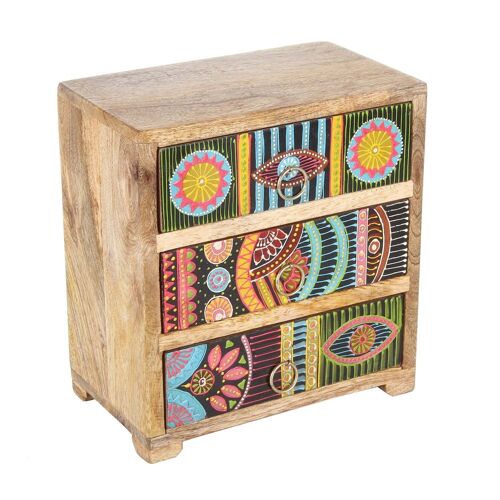 Orientalischer Schmuckkasten Mini-Kommode Karena aus Mango Holz handbemalt afrikanischer Stil