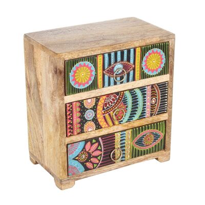 Portagioie orientale mini cassettiera Karena realizzata in legno di mango dipinto a mano in stile africano