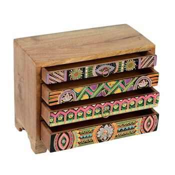 Boîte à bijoux orientale Bagira en bois de manguier Mini commode africaine peinte à la main 4