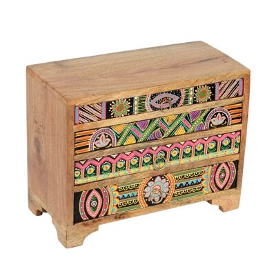 Orientalischer Schmuckkasten Bagira aus Mango Holz afrikanisch handbemalte Mini-Kommode