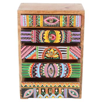 Boîte à bijoux orientale Indica en bois de manguier Mini commode africaine peinte à la main 7